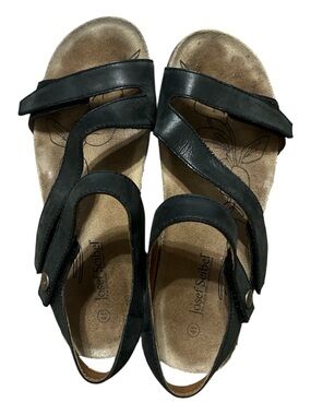 Josef Seibel Black Leather Multi-Strap Comfort Sandals made in Germany 🇩🇪